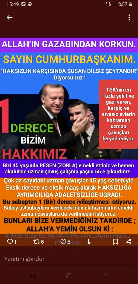 <a href="/alitilkici38/">Ali Tilkici 🇹🇷</a> <a href="/TEMUD_2024/">Türkiye Emekli Uzman Erbaşlar Derneği (TEMUD)</a> Şehadete yürüyen kahraman Uzman Çavuşlara KADRO ELZEMDİR

#BuAdaletMi
#UzmanÇavuş 
#UzmanÇavuşlar
#TürkiyeEmekliUzmanErbaşlarDerneği
<a href="/TEMUD_2024/">Türkiye Emekli Uzman Erbaşlar Derneği (TEMUD)</a> 
<a href="/alitilkici38/">Ali Tilkici 🇹🇷</a>