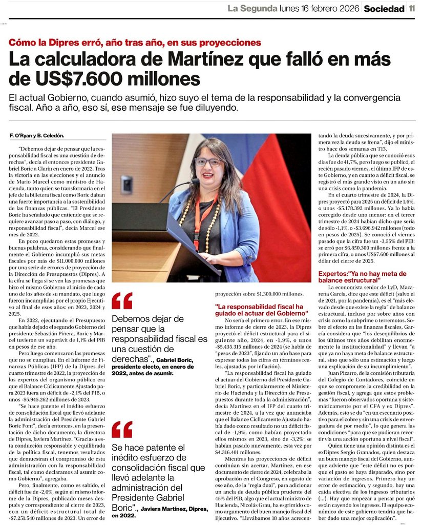 La mejor directora de Presupuesto de la historia Javiera Martinez falló nuevamente ahora por 7.600 millones de dólares. Quien responde?? Boric o Marcel
#BoricElErrorDeChile