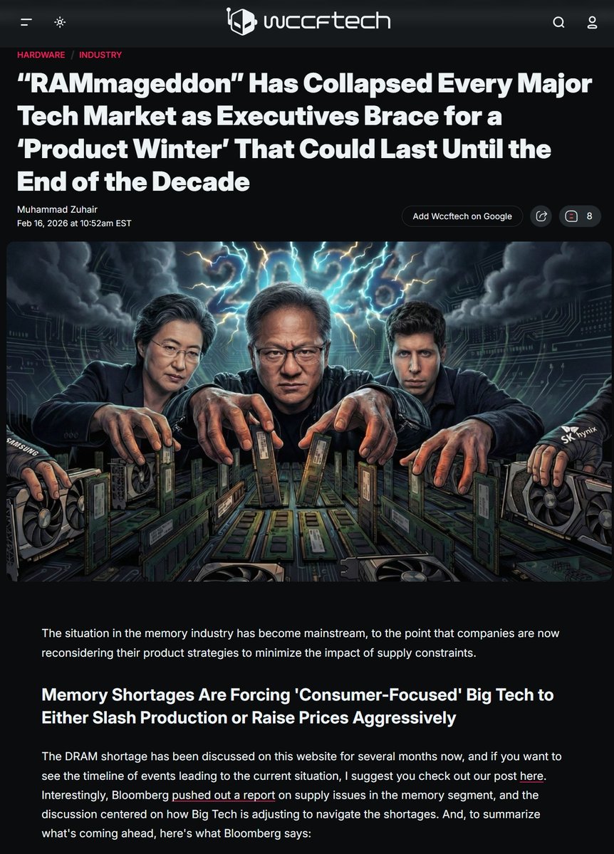 AI compute demand is swallowing the planet, affecting every consumer device price and availability.

It's going to last the entire decade...