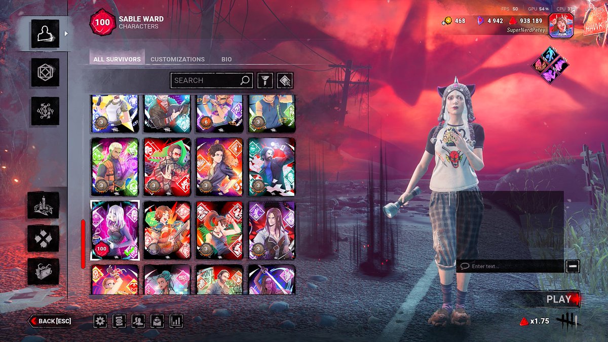 SuperNerdPetey's tweet photo. i play dbd alot now. 1k+ hr sweat lord (i die alot) come chill :3 #deadbydaylight https://t.co/9gC9154jbg