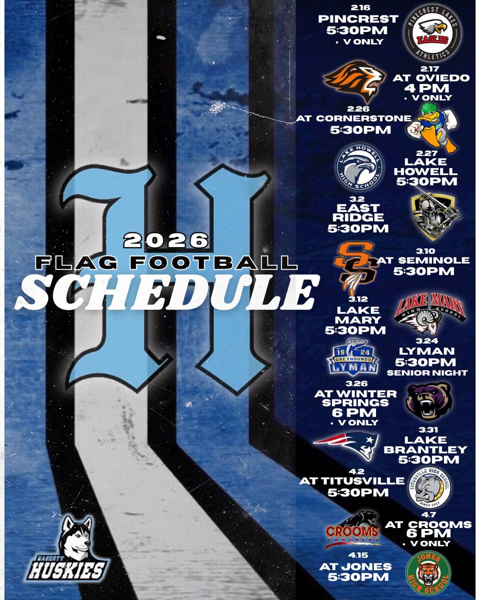 HagertyHSGFF's tweet photo. 🏈 2026 Girls Flag Football Schedule 🏈
Let’s Gooooooo Huskies 🙌🏼 @HagertySports @FHSAA https://t.co/JbUpPeWipp