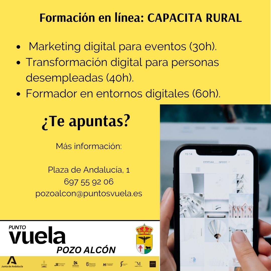 Inscríbete en nuestros cursos en línea en nuestra plataforma de Formación de Andalucía. <a href="/PuntosVuela/">Puntos Vuela</a>