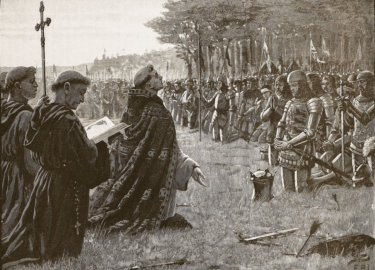 HistoriaJack's tweet image. The English Army holding a service of thanksgiving after the Battle of Agincourt (1415)