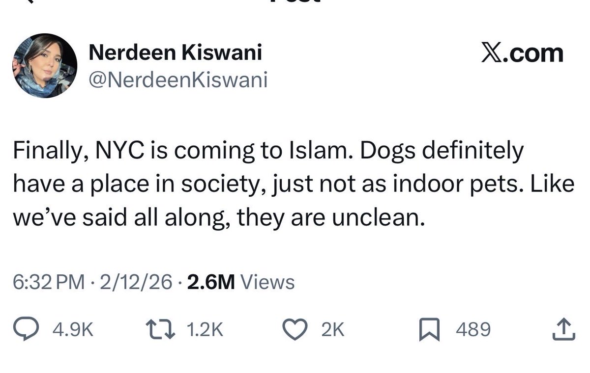 So you're ok with this?

What's truly disgusting is a key Mamdani advisor saying we must give up our dogs because "NYC is coming to Islam"

We will not be shamed into being conquered like the Europeans.

I choose my dog.

If you're man enough to debate me, I'll come on your show.