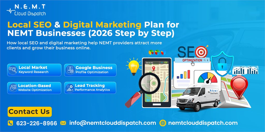 🚑 NEMT providers: Want more local trips in 2026?
Step-by-step Local SEO + Digital Marketing can boost your visibility, get more calls &amp; bookings!
📍 Rank #1 locally
⭐ Build 5-star reviews
📈 Track leads
Book Demo: nemtclouddispatch.com/schedule-demo/
#NEMT #LocalSEO #HealthcareMarketing