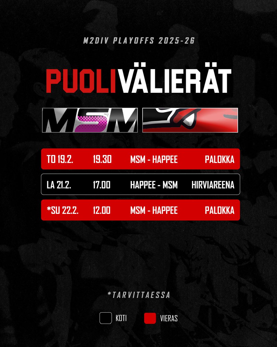 Puolivälierät MSM vastaan 🟣⚔️🫎

Paras 3:sta ottelusarja rytkäistään läpi tällä viikolla, ensin torstaina Palokan koululla ja lauantaina vuorossa Hirviteatteri. Mikäli ratkaisua ei saada kahteen peliin, ratkotaan homma sunnuntaina🥊

#happeefloorball #hirvirytke #salibandy