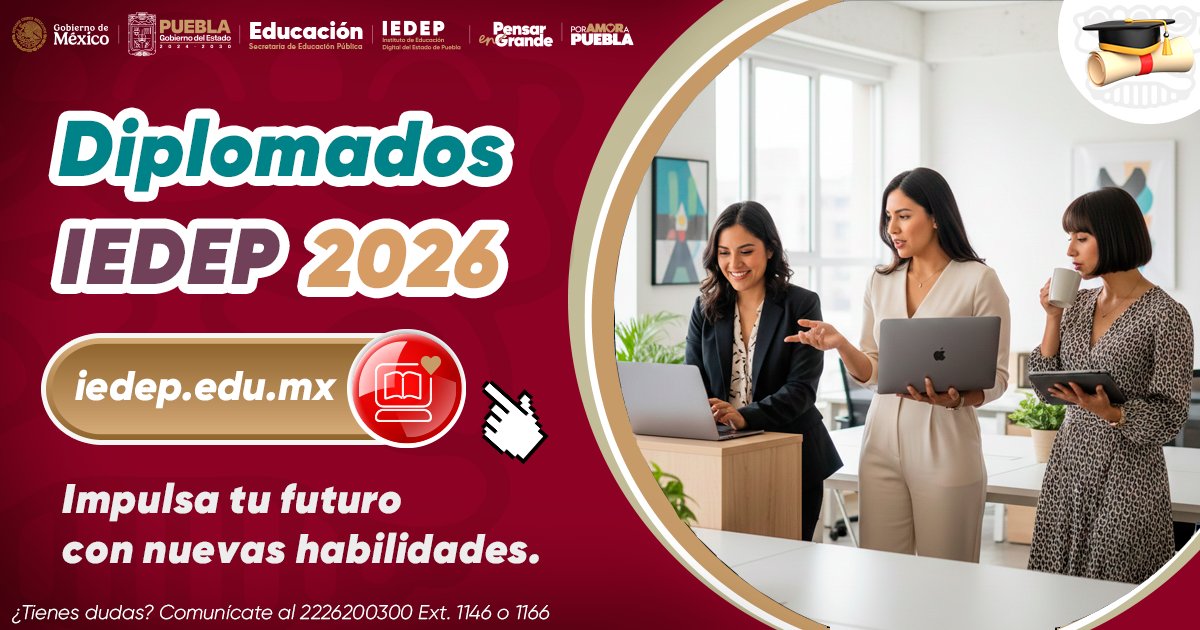 Impulsa tu desarrollo profesional al dominar herramientas digitales que fortalecen tu liderazgo, como parte de la visión de #PensarEnGrande que impulsa @gob_puebla, encabezado por <a href="/armentapuebla_/">Alejandro Armenta</a>, y alineada a la política educativa de @claudiashein, #PorAmorAPuebla.