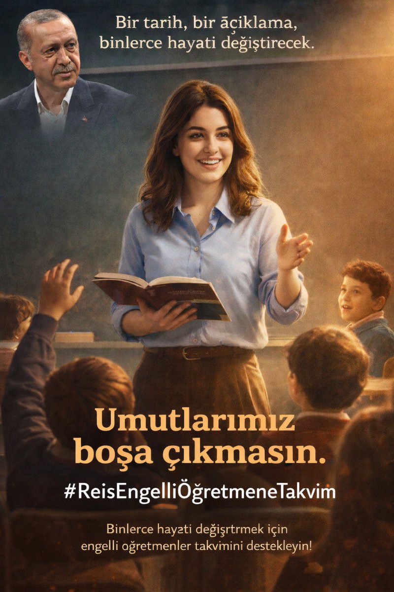 Engelli Öğretmenler atama bekliyor. Sayın Yusuf Tekin’in CNN Türk’te söylediği “Atama çalışması yapıyoruz” sözü artık hayata geçsin.
<a href="/RTErdogan/">Recep Tayyip Erdoğan</a> <a href="/dbdevletbahceli/">Devlet Bahçeli</a> <a href="/Yusuf__Tekin/">Yusuf Tekin</a> <a href="/PrfDrFilizKilic/">Prof. Dr. Filiz KILIÇ</a> <a href="/tcmeb/">Millî Eğitim Bakanlığı</a> <a href="/cftcblnt/">Bülent ÇİFTCİ</a> <a href="/omurfatih/">Ömür Fatih Karakullukçu</a> <a href="/bilalmacit/">Bilal Macit</a> <a href="/CelileErenOKTEN/">Celile Eren ÖKTEN</a> <a href="/yilmaznazif/">Nazif Yılmaz</a> <a href="/farukyelkenci/">Ömer Faruk Yelkenci</a>