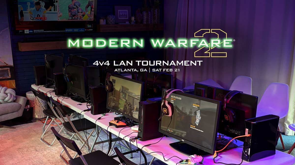 Hosting a MW2 4v4 LAN Tournament

Atlanta, GA
THIS Saturday, Feb 21.

If you're in the area and want to play, DM for details.
Will also be streamed on <a href="/ClassicsGG/">Classics</a> Twitch.