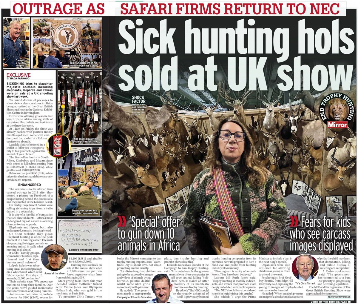 CBTHunting's tweet photo. The Birmingham NEC hosted a horrific ‘Shooting Show’. Some of the world’s worst trophy hunting companies were there, openly selling killing-spree ‘holidays.’

Read more: https://t.co/gIbUKtLXsI

Sign our petition calling on the UK Gov to #BanTrophyHunting: https://t.co/mUtIfdllh9 https://t.co/ciS8iAcQCh