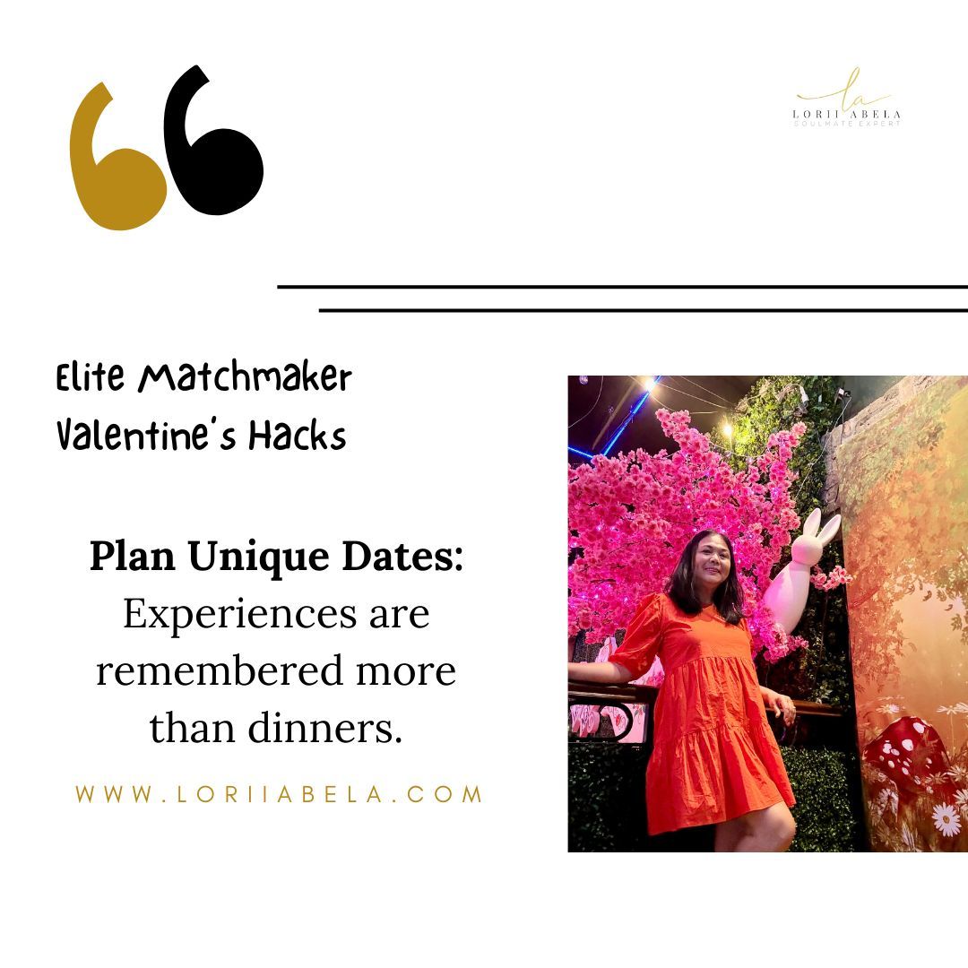 MatchmakerLorii's tweet image. Plan unique dates—experiences are remembered forever. #DatingIdeas #EliteDating #LoveHacks