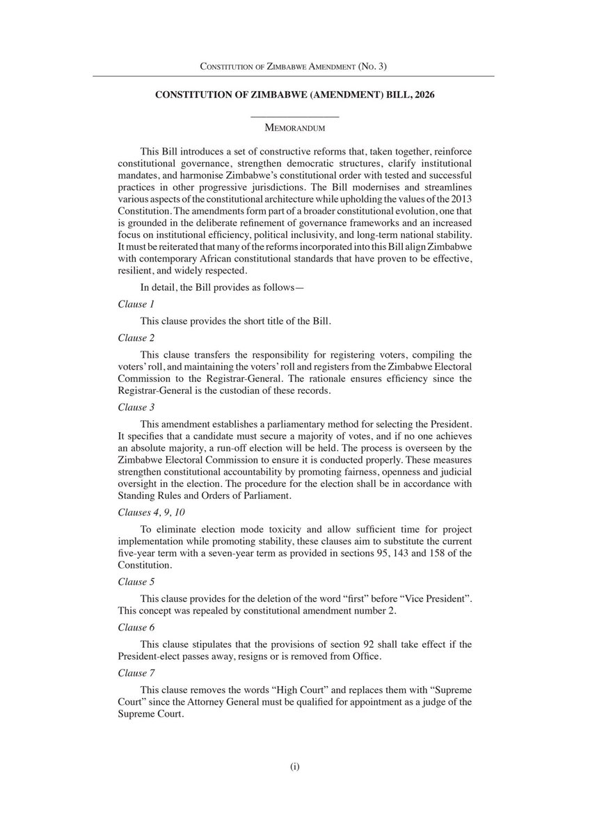 CcChingwe's tweet photo. Constitution of Zimbabwe Amendment No. 3 Bill, 2026
#Thoughts https://t.co/3o1d3WfZhR