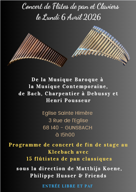 SebastienMertes's tweet photo. Concert de flûtes de pan et claviers, Lundi 6 Avril 2026, à 15h, en l'église de Gunsbach (68)
https://t.co/3TExynUEvq https://t.co/rp4vzZQVkG