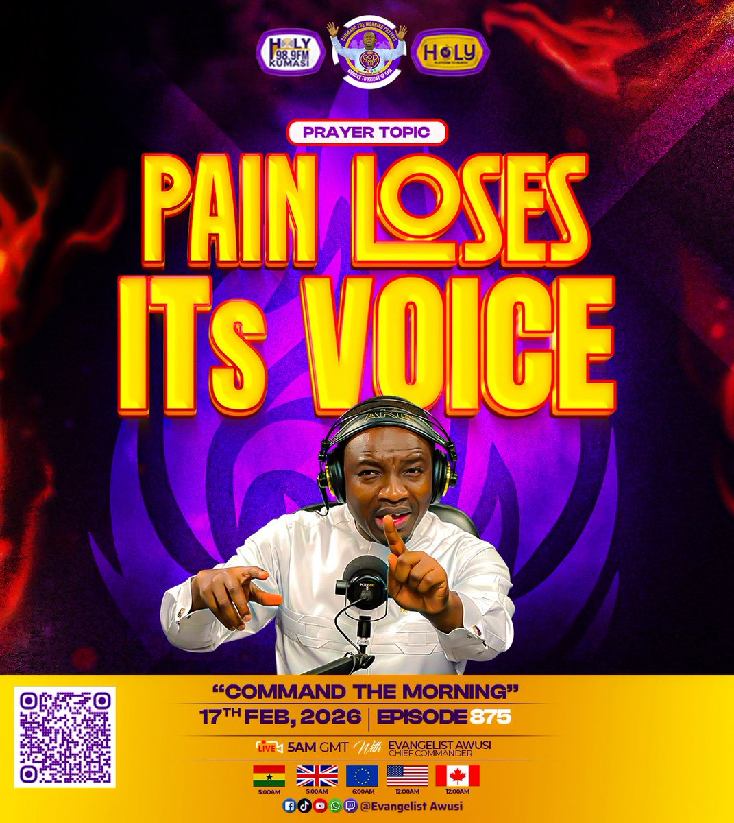 evangelistawusi's tweet image. Pain loses its voice. Destiny takes over, In Jesus Christ Name. Amen 🙏

This is not an Ordinary Prayer Meeting. It is a Divine Appointment With Heaven.
📅 Date: Tomorrow
⏰ Time: 5:00 AM (GMT)
📍 Program: Command the Morning
🎙️ With: Evangelist Awusi

#CommandTheMorning