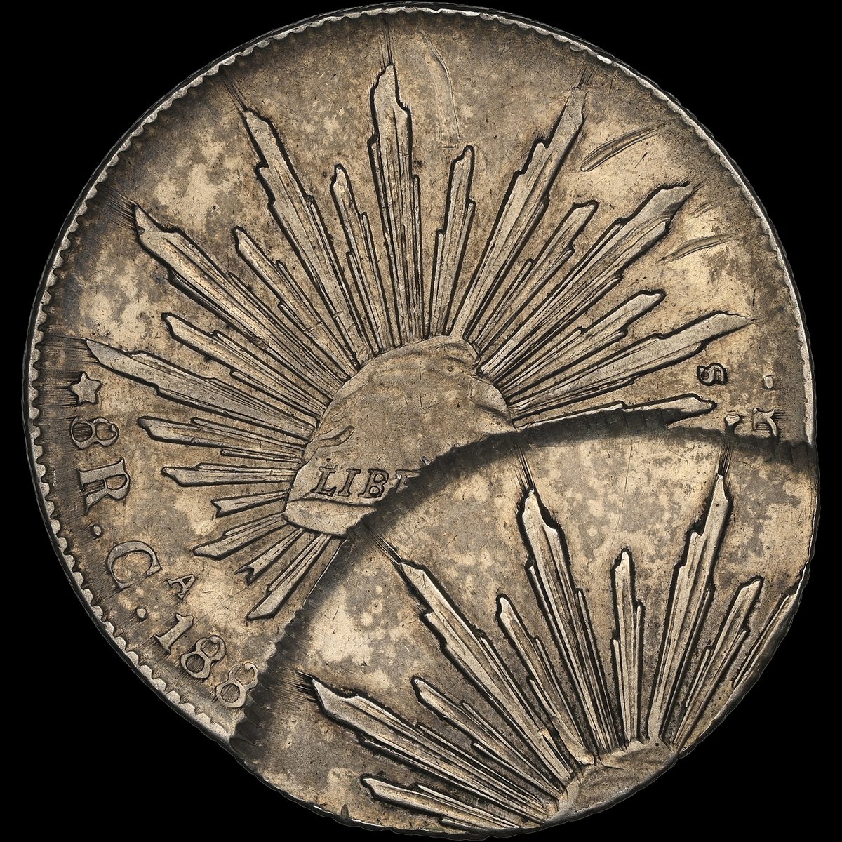 NGCcoin's tweet image. Coin of the Day: For #MintErrorMonday, here is a Mexico 8 Reales from the 1880s that was Double Struck, with the second strike off-center. It is being offered in a Heritage Auctions sale focused on Mexican coinage: tinyurl.com/3erhh7dy #coins #errorcoins #rarecoins #mexico
