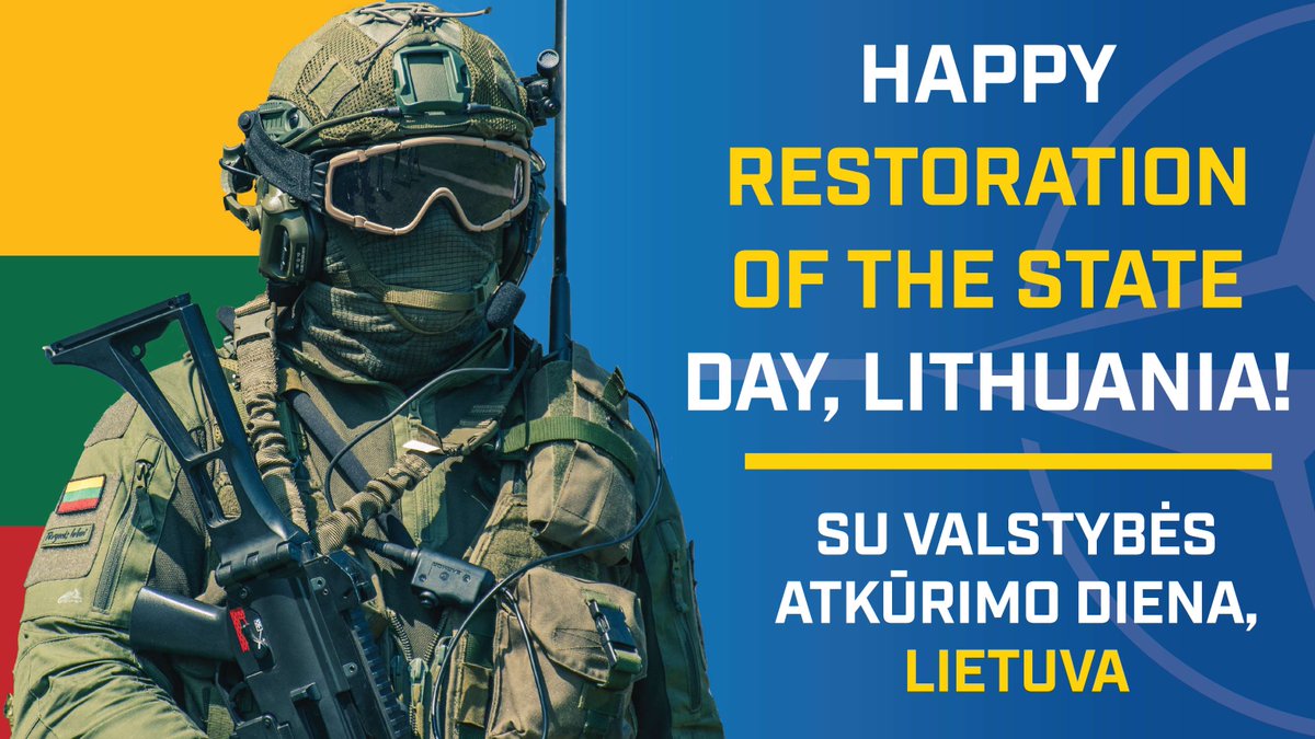 NATO_ACT's tweet image. 🇱🇹 Happy Lithuania Restoration of the State Day, Lithuania!
From strengthening deterrence on @NATO’s Eastern flank to investing in readiness and resilience, Lithuania is helping ensure collective defence is real, credible, and ready.
#WeAreNATO🤝@LitdelNATO
#Vasario16
