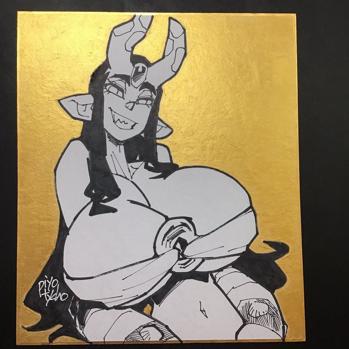 Hornpot on Shikishi 2/22のコミティア用に色紙を描き描き😁