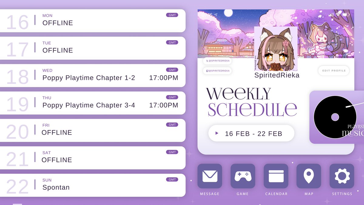 Stream Plan für diese Woche🩷

Bin froh endlich wieder Streamen zu können! Freu mich auf euch🌸

Schedule Credit:@/himonarune <3  

#GERVtuber #Vtuber