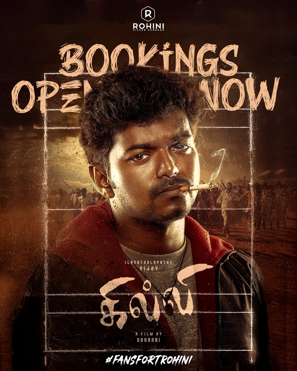 The cult classic that defined a generation is back! ✨

Bookings now open for #Ghilli - experience #Thalapathy in pure vintage form, only at #FansFortRohini 🎬❤️

Book now --> in.bookmyshow.com/cinemas/chenna…

#GhilliReRelease

<a href="/actorvijay/">Vijay</a> <a href="/trishtrashers/">Trish</a> <a href="/MegaSuryaProd/">Mega Surya Production</a> <a href="/SakthiFilmFctry/">Sakthi Film Factory</a>