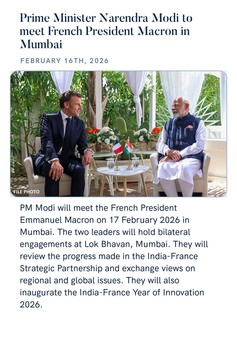 Prime Minister Narendra Modi to meet French President Macron in Mumbai
nm-4.com/iA6wCN via NaMo App