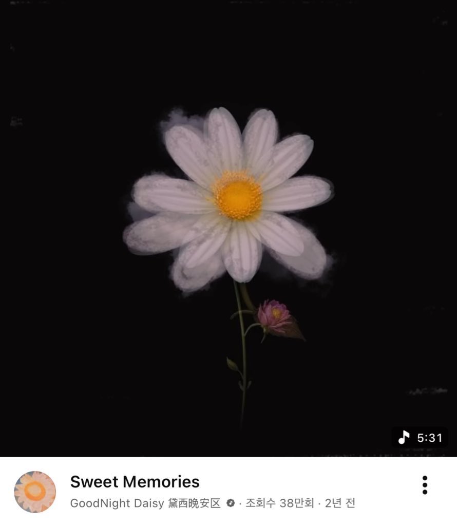 스핀깅이 알려줬는데 굿나잇 데이지는 아티스트명이고 노래 제목은 스윗 메모리래
아니 어떻게 가수 이름이 굿나잇 데이지

Sweet Memories youtu.be/FDi0to3GxMU?si…