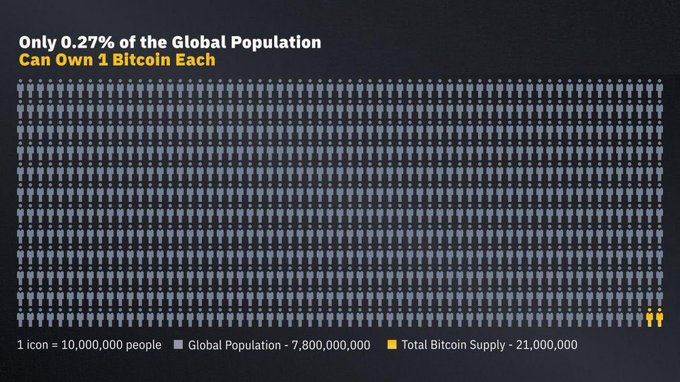 Only 0.27% of the global population can own 1 #Bitcoin each.