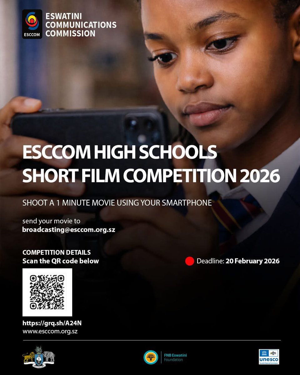 The ESCCOM High Schools Short Film Competition 2026 is still open and your story could take center stage. High school students across Eswatini are invited to shoot a 1-minute movie using a smartphone and showcase their creativity, storytelling skills, and unique perspective.
