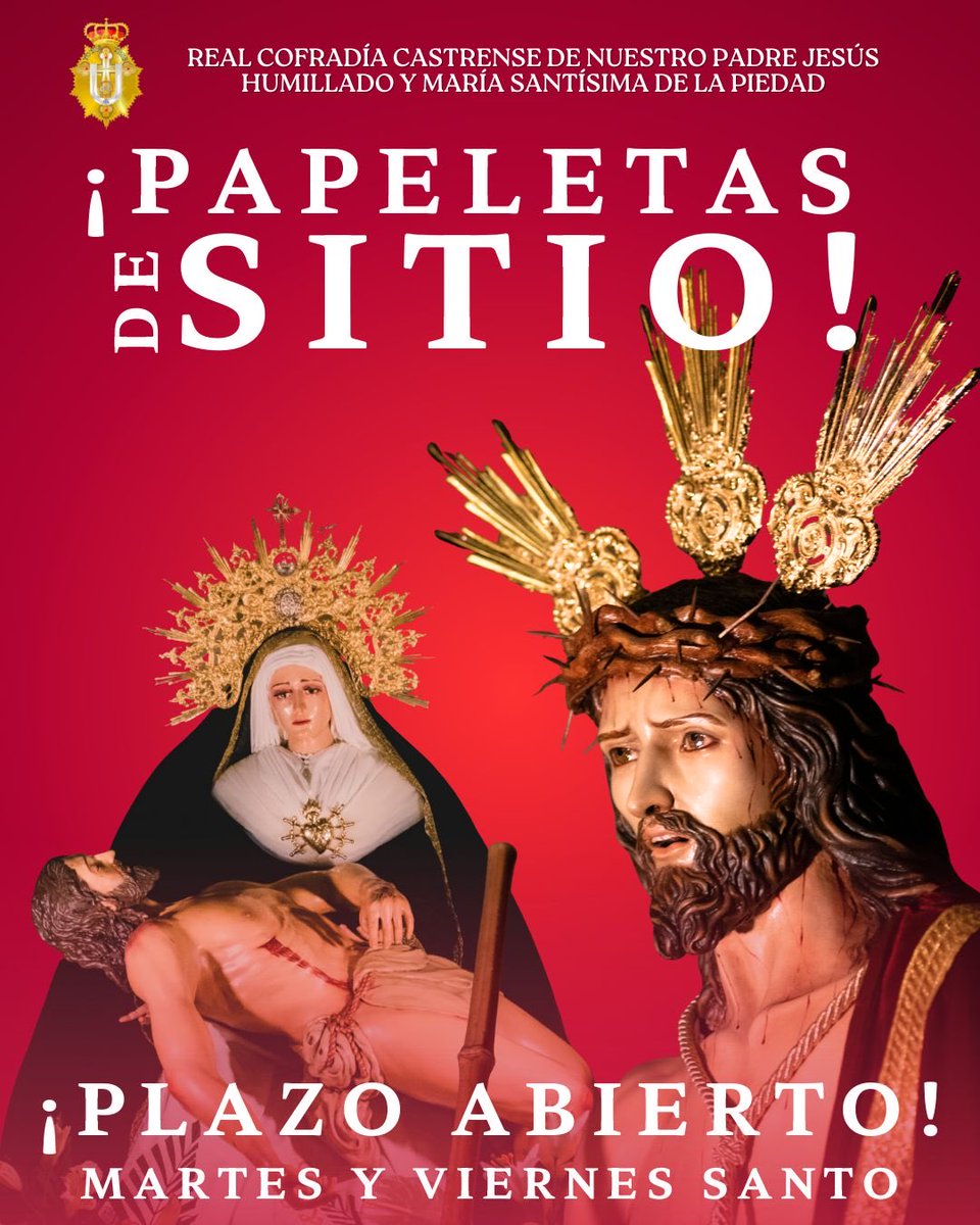 Abierto el plazo para solicitar las Papeletas de Sitio de nuestras Estaciones de Penitencia 2026. 

forms.gle/jSTvFwv5ZPJpJ9…