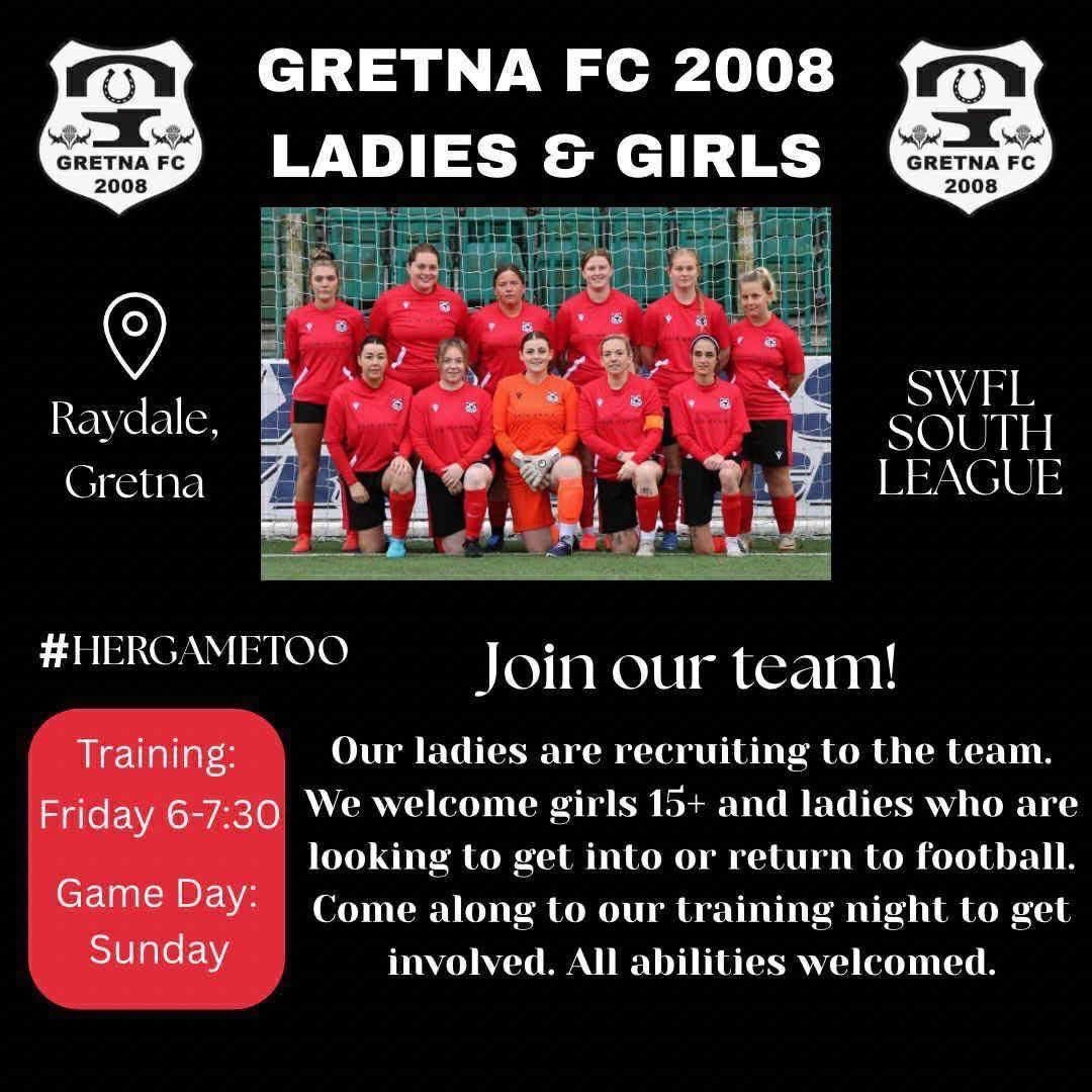 Jax_Noticeboard's tweet image. Recruitment #SWFL SOUTH

Gretna FC 2008 Ladies

Players age 15+

Interested/more information PM club FB page

#Jax_Mc_Media