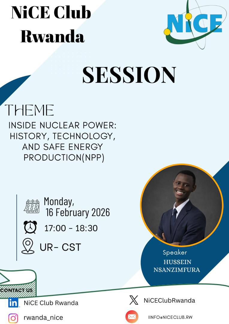 Studentsur35562's tweet photo. Inside nuclear power: History, Technology, and Safe Energy Production(NPP) @NiCEClubRwanda 

Happening today 🥳 at university of Rwanda college of science and technology ✌️ https://t.co/1R8VLzxJAR