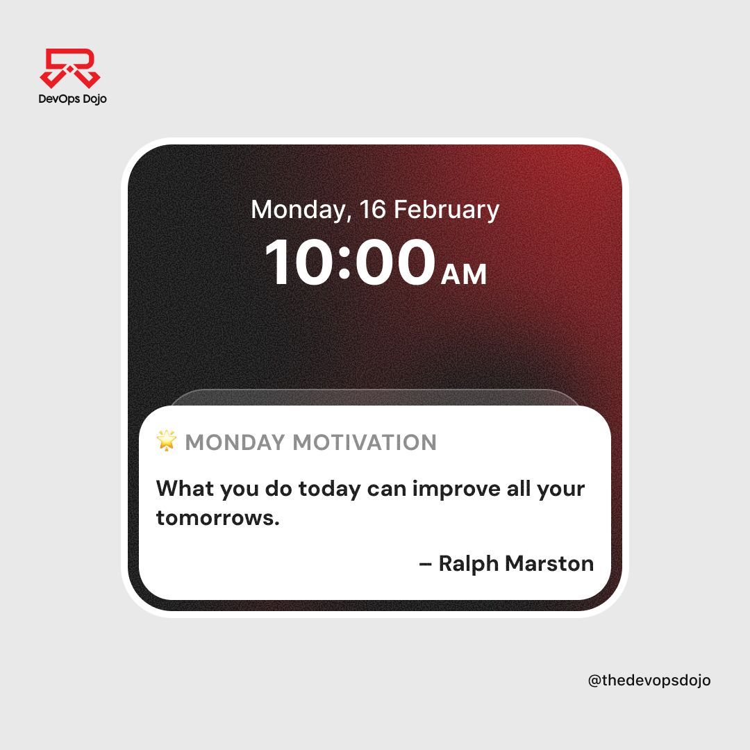 thedevopsdojo's tweet photo. What you build today shapes the systems you run tomorrow. 🚀
Start small. Stay consistent. Ship better.

#MondayMotivation #DevOpsDojo #DevOpsLife #TechMindset #BuildInPublic #ContinuousImprovement https://t.co/M3XaaCzxg7