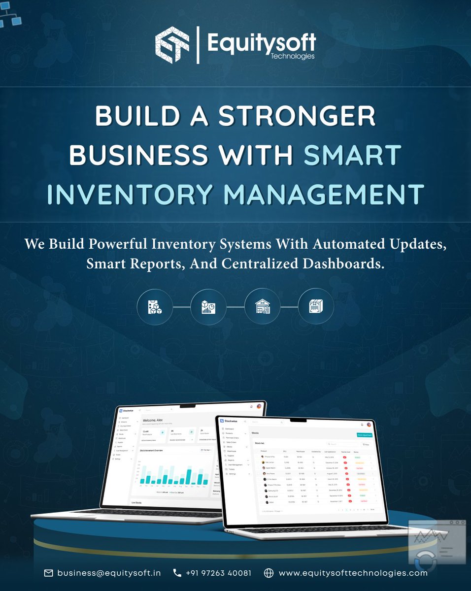 equitysoft's tweet photo. Looking to build a smart inventory management system? 
We develop powerful solutions with automated stock updates, real-time reports, and centralized dashboards—helping businesses reduce losses and scale faster.

#InventoryManagement #BusinessAutomation #ERPSoftware #Equitysoft💜 https://t.co/jdaaPaDPXH