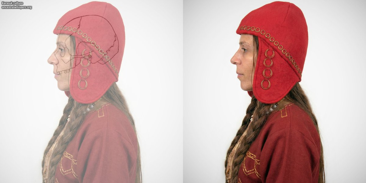 Sulkalmakh's tweet photo. Facial reconstruction of a 3,400-year-old woman from Ust-Erba, Minusinsk

Most archaeologists consider that the Karasuk culture emerged as an offshoot of the Andronovo culture, especially its Alakul variant. Alakul groups likely migrated into the Minusinsk Basin from the southwest, supported by similarities in pottery, burial practices, and body positioning. 
These migrants entered a region already inhabited by earlier Andronovo (Fedorovo) groups, possible remnants of the Okunevo culture, and northern foraging populations.  

Archaeological evidence shows that the Karasuk people were primarily pastoralists herding cattle and sheep, with horses becoming increasingly important. However, they were largely sedentary, living in rectangular semi-dugout houses rather than as fully nomadic steppe herders. They are best known for their distinctive bronze weapons (“Karasuk bronzes”), which are central to discussions of Late Bronze Age metallurgy in Central and East Asia. Their metallurgical tradition developed from Seima-Turbino influences, was adopted by Andronovo groups, and later evolved into the Karasuk style, which spread eastward as far as Manchuria and northern China, even appearing in Shang-period burials. The Karasuk population also inherited chariot technology from Andronovo predecessors, as shown by petroglyphs and burial finds containing chariot fittings.

Often regarded as a key eastern Andronovo-derived culture and linked to later Scythian populations, the Karasuk people were genetically dominated by Steppe_MLBA ancestry, with additional Siberian and Altai contributions.

According to Georgy Debets (1948), The cranial series known at that time from the Karasuk culture differed from the preceding Andronovo series in several ways. Their faces were, on average, higher and narrower, so that the difference in the facial index was almost equal to the amplitude of its intergroup variation across the entire globe. Corresponding to the differences in overall facial shape, differences were also noted in the form of the orbits and nose. Nasal projection was smaller; on average, the nasal angle was no greater than in some medieval cranial series of Turkic nomads. The cranial vault was more brachycranial, which is mainly explained by shortening of the longitudinal diameter. Cranial height also became lower. The forehead was relatively somewhat narrower and more sloping than in Andronovo skulls, and the brow ridges were less developed.  

Differences also affected the postcranial skeleton. The long bones of the Karasuk population were thinner than those of the Andronovo population at equal stature. 

Traits such as a relatively flat nose, high face, sloping forehead, and comparatively weak brow ridge development point toward an Asian racial trunk. This appears to be contradicted by the relatively small facial width of the Karasuk series. However, large zygomatic breadth values are characteristic only of the Siberian branch of the Asian racial trunk. In the South-east of Asia, already during the Yangshao cultural period, narrow-faced Mongolid populations had formed. If it were possible to establish connections between the Minusinsk region and Southeast Asia during this period by other means, then the question of Far Eastern Mongolid population penetration into the Upper Yenisei would likely be resolved positively.

However, these new migrants were by no means the only population type in the Minusinsk region during the Karasuk period and can only be identified as an admixture component. Individual skulls display either isolated traits or combinations of features bringing them closer to Afanasievo, and possibly Andronovo, populations. No skulls fully combining all features of the narrow-faced Mongolid type have yet been found.  The most typical combination for Karasuk burial grounds is a rather gracile Caucasoid facial skeleton combined with a brachycranial cranial vault. Overall, the series is very heterogeneous in racial composition, and for more precise conclusions, the number of skulls studied would need to be several times larger. Then it would likely be possible to determine more clearly which elements formed the Karasuk population in addition to the Far Eastern component. The available paleoanthropological material of the Karasuk culture gives the impression that the Far Eastern element entered the Minusinsk region already in a mixed form. The mixing probably began further to the south.

Decades later, after more Karasuk cranial series were discovered, anthropologists Alekseev and Gokhman (1984) described the Karasuk population as follows: 

In Kazakhstan, populations belonging to the Andronovo morphological complex persisted into the Early Iron Age. However, in the eastern part of their range, they were replaced by groups associated with the Karasuk culture. Archaeological evidence indicates that the Karasuk culture had clear connections with the cultures of Northern China, which prompted investigations of these links using paleoanthropological materials (Debets, 1932). Nevertheless, despite evidence of some Far Eastern Mongolid admixture, Debets concluded that the Karasuk population was predominantly Caucasoid.

Debets emphasized that most of the Karasuk population belonged to the brachycranial Caucasoid type. Later studies of Karasuk skeletal remains (Alekseev, 1961; Rykus, 1976, 1980) confirmed similarities with brachycranial Caucasoid groups of Central Asia, united under the name of the Pamir-Fergana type. As for Mongolid elements in the Karasuk cranial series, they cannot be completely excluded. However, their presence is so minor that specific biological ties between the Karasuk population and Northern China are considered insignificant.