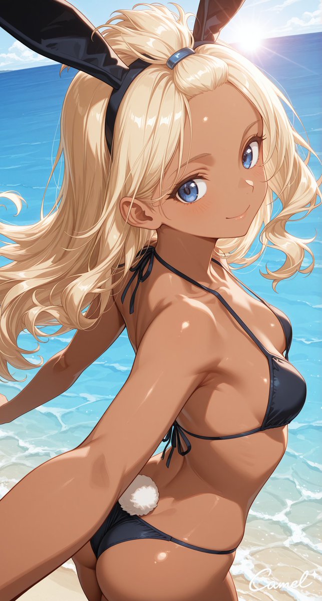 AIバニー曜日 「何か昨日辺りから暖かくなってきたなー✨️」 青い海と