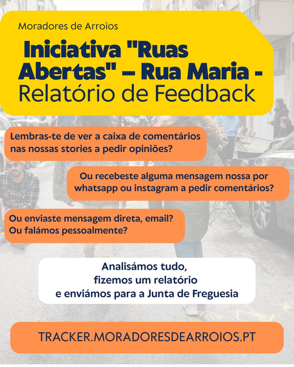 MDeArroios's tweet photo. O teu feedback não ficou esquecido. 📝✨ 
Resumimos todas as vossas preocupações e sugestões sobre a iniciativa Ruas Abertas e partilhámos com @jf_arroios  .

Podes consultar o relatório completo e o estado das propostas em:
📍 https://t.co/YZ2IbS2vbA https://t.co/7wZS7s5PGO