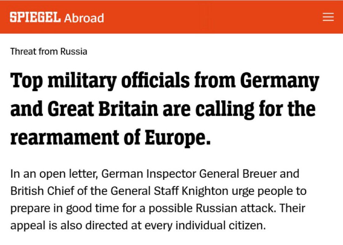 TuiteroSismico's tweet photo. URGENTE: Funcionarios militares de Alemania y el Reino Unido instan a "todos los ciudadanos" de Europa a prepararse para un "posible ataque ruso". https://t.co/s5rUyAVe7O