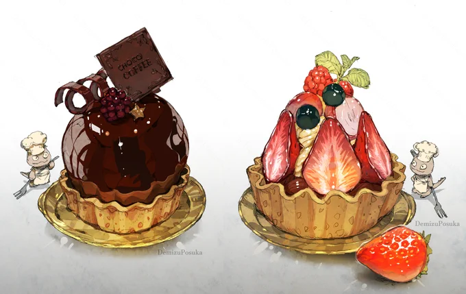チョコレートとイチゴのケーキ(昨年の絵)