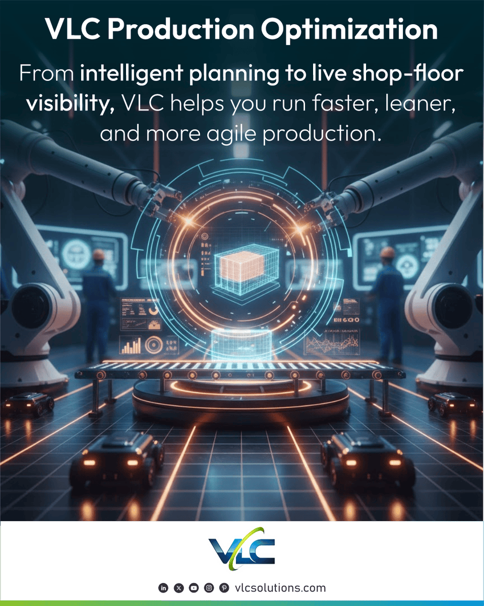 vlcsolutions's tweet photo. Production delays stem from poor planning. VLC Production Optimization offers unified solutions for smarter planning and real-time tracking, enhancing agility and reducing waste. https://t.co/PisKfH46os #VLCSolutions #ProductionOptimization #ManufacturingTech #SmartManufacturing https://t.co/nhvpkVeud3