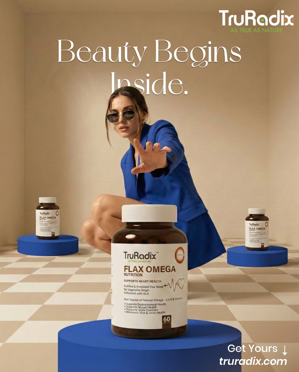 Glow starts inside 🌿 TruRadix Flax Omega Softgels are plant-based, ALA-rich, and perfect for skin, hair, and heart health. No fishy taste—just clean beauty from within. 💊 Shop now: truradix.com #GlowStartsInside