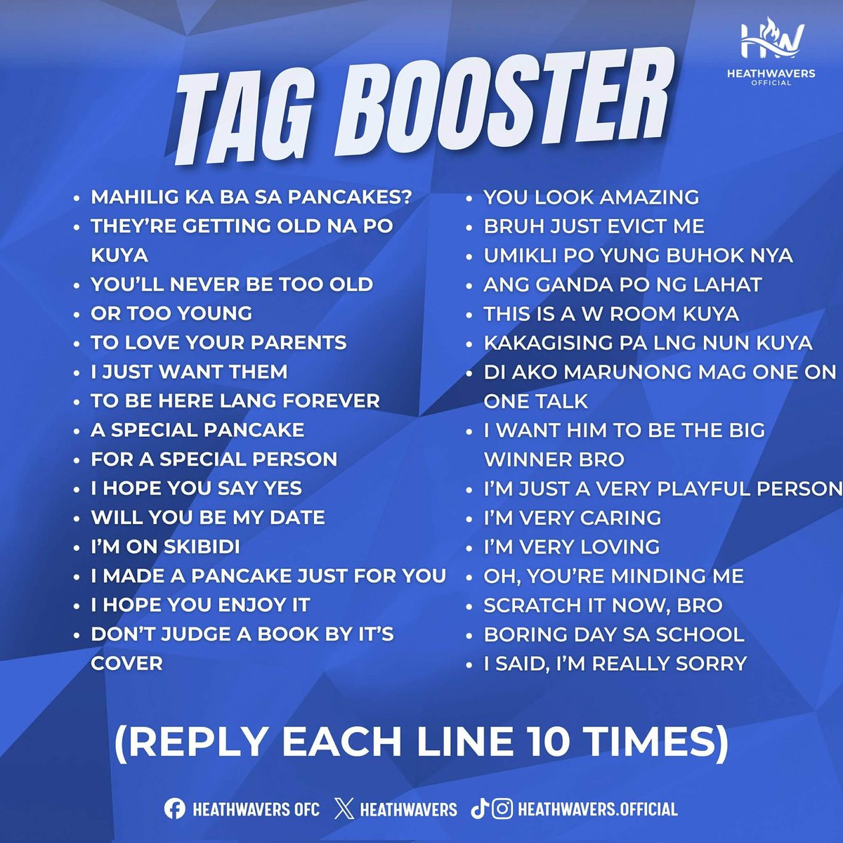 Fourth Tag Booster!

Goal: Three Hundred Replies or More

Please engage with our tagline!
Reply | Repost | Requote

BBS HEATH 
#PBBCollab20Ultim8Sacrifice
#HeathJornales