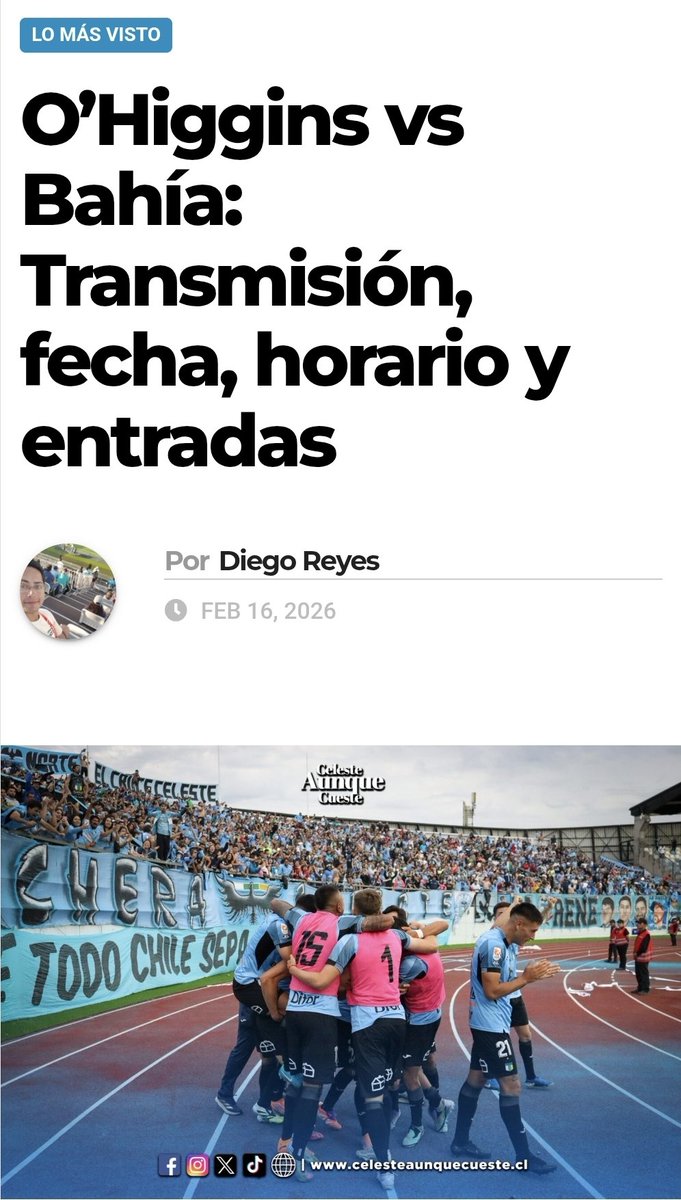 O'Higgins vuelve al plano continental, enfrentando en el duelo de ida a Bahía de Brasil en la fase previa de la Copa Libertadores de América. Más detalles en la siguiente nota de #CelesteAunqueCueste ✍:

celesteaunquecueste.cl/lo-mas-visto/o…