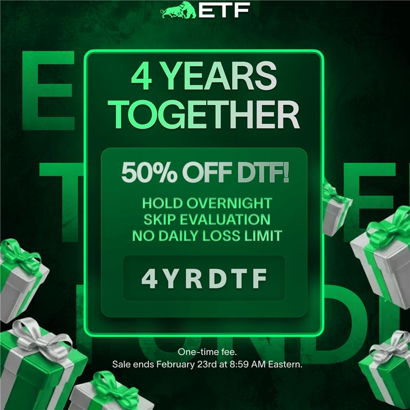 EliteTraderFund's tweet photo. 🔥 50% OFF Direct to Funded 🔥

Skip the evaluation and go straight to funded.

🔥 Enjoy 50% OFF Direct to Funded (DTF)

🔑 Use code 4YRDTF

⏰ 4YRDTF expires February 23rd at 8:59 AM Eastern

Perks of Master (DTF) Account:
• Skip the evaluation phase entirely.
• Hold your positions overnight!
• Immediately trade toward payout!
  • Skip the evaluation entirely
• Enjoy a generous end of day drawdown, without daily loss limit