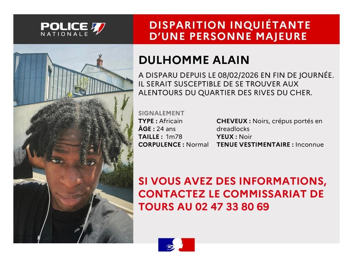 Indre-et-Loire : un jeune homme de 24 ans porté disparu depuis le 8 février, la police lance un appel à témoins
➡️ l.leparisien.fr/isP4