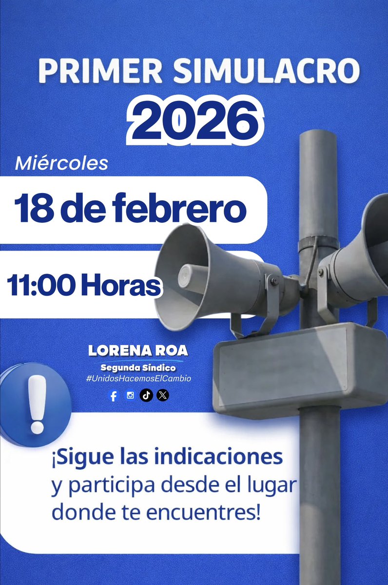 loreroa19's tweet photo. Amigas y amigos de #Tlalnepantla, este miércoles 18 a las 11:00 a.m. sumémonos al Primer Simulacro.
Actuemos con calma y sigamos las indicaciones para cuidarnos entre todas y todos.

Les deseo un excelente inicio de semana. 💙

#LorenaRoa #SegundaSíndico #UnidosHacemosElCambio https://t.co/WJvMLIoDQb