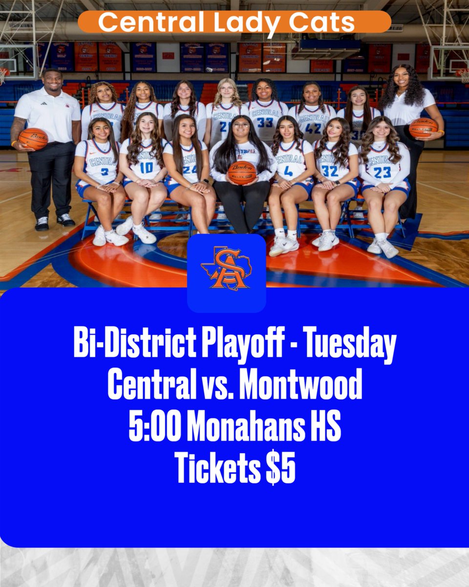 SAISD_Athletics's tweet image. Make plans to make the trip to support the Lady Cats in the 1st round of the playoffs! @centralcathoops