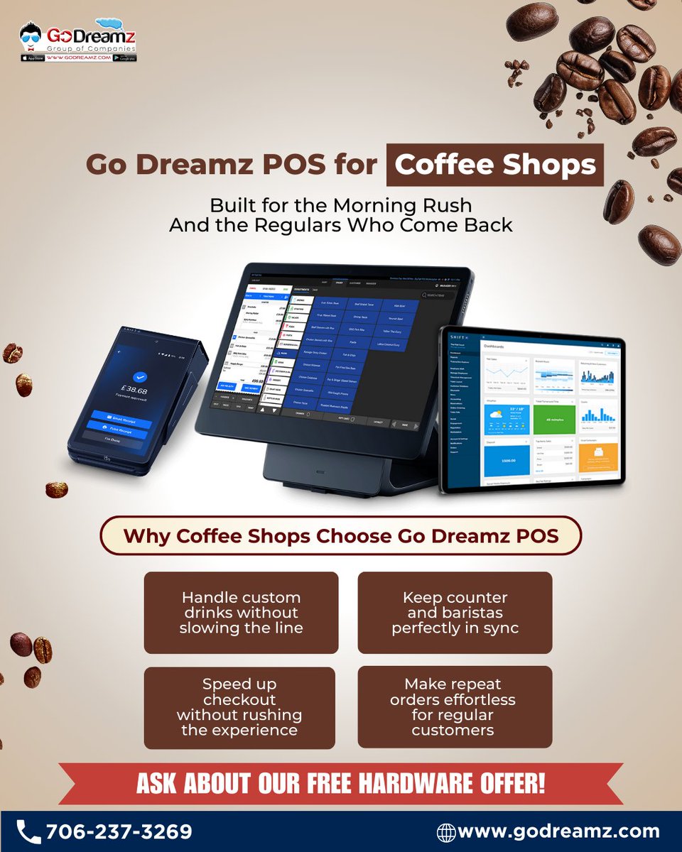 Go Dreamz POS is designed to keep that rhythm smooth, even during the busiest morning rush. From complex drink customizations to lightning-fast billing, everything works seamlessly so your team can focus on crafting great coffee — not managing chaos.