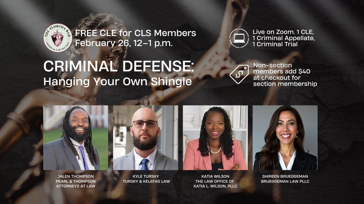 ⚖️ Ready to launch your own criminal defense firm? On 2/26 at noon, four experienced practitioners will share real-world insights on building a successful private practice. Free for CLS members; non-members add $40 for membership. Register now at bit.ly/CLS_9624.