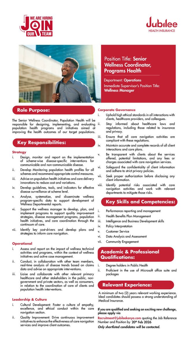 We’re hiring!

Jubilee Health Insurance is looking for a Senior Wellness Coordinator, Programs Health to join our Operations team. If you’re passionate about improving population health outcomes, driving wellness programs, and creating meaningful impact in healthcare,