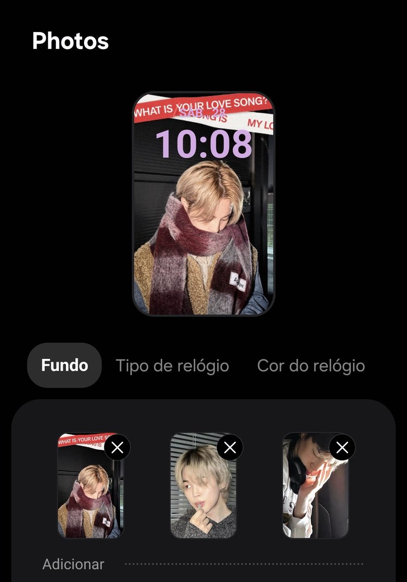 Todas as fotos do meu smartfit é o jimin. Será se eu amo ele? Acho que não hein 🤭🤭🤭