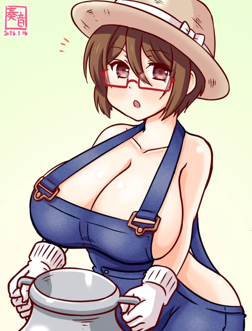 「え? 牛の乳しぼり体験ですか? はい、それはあちらの小屋で…」 #艦これ版真剣お絵描き60分一本勝負_20260216 #名取